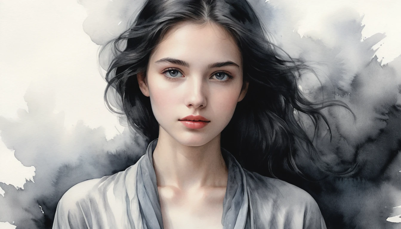Young woman in black cloak on silver balance scale