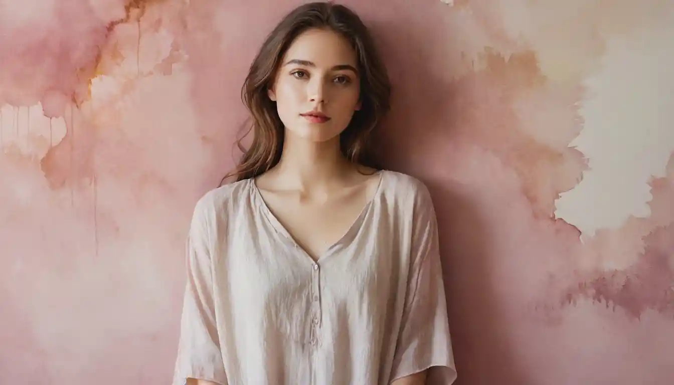 Melancholic watercolor of a young woman in a signed room