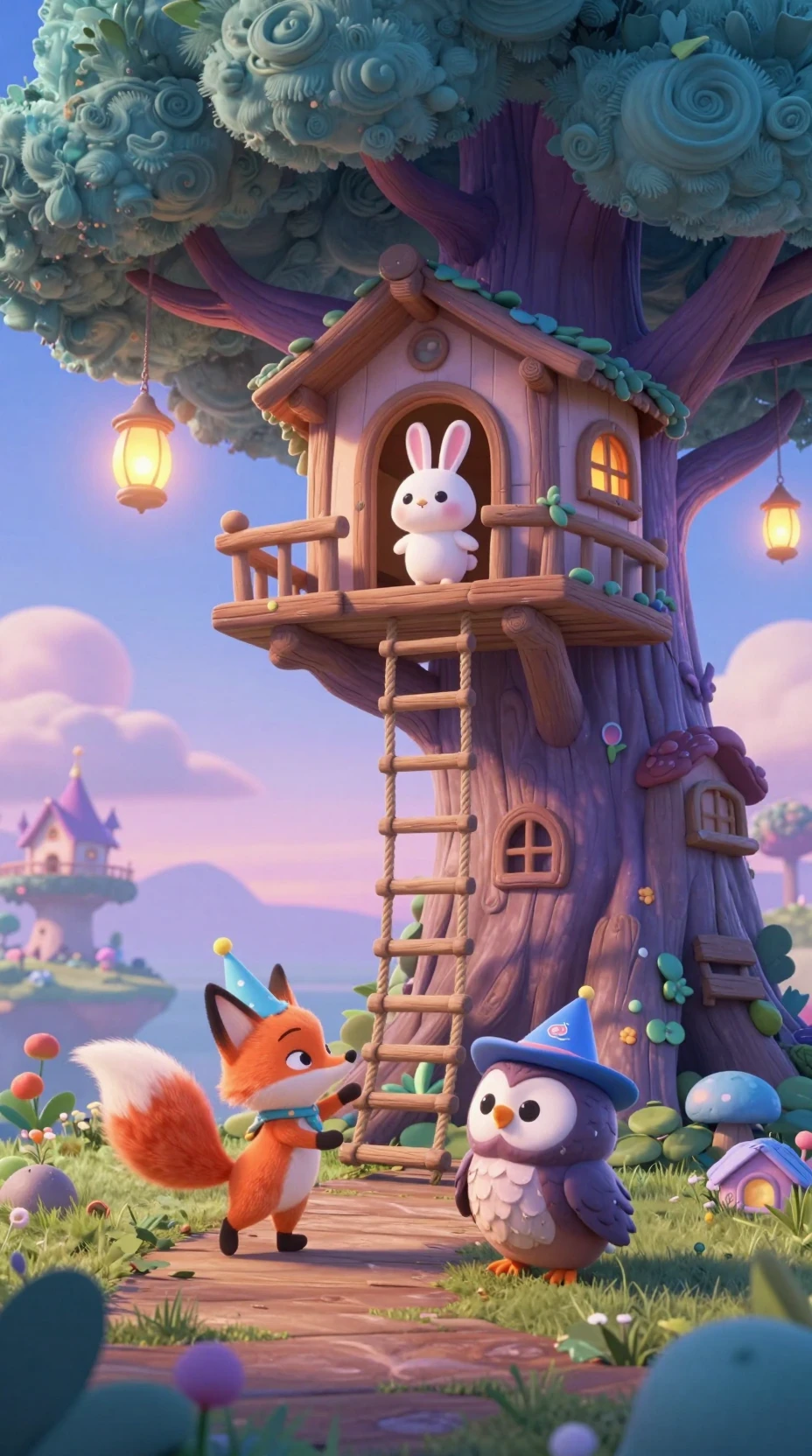 Cabane dans les arbres 3D magique avec animaux de la forêt joueurs