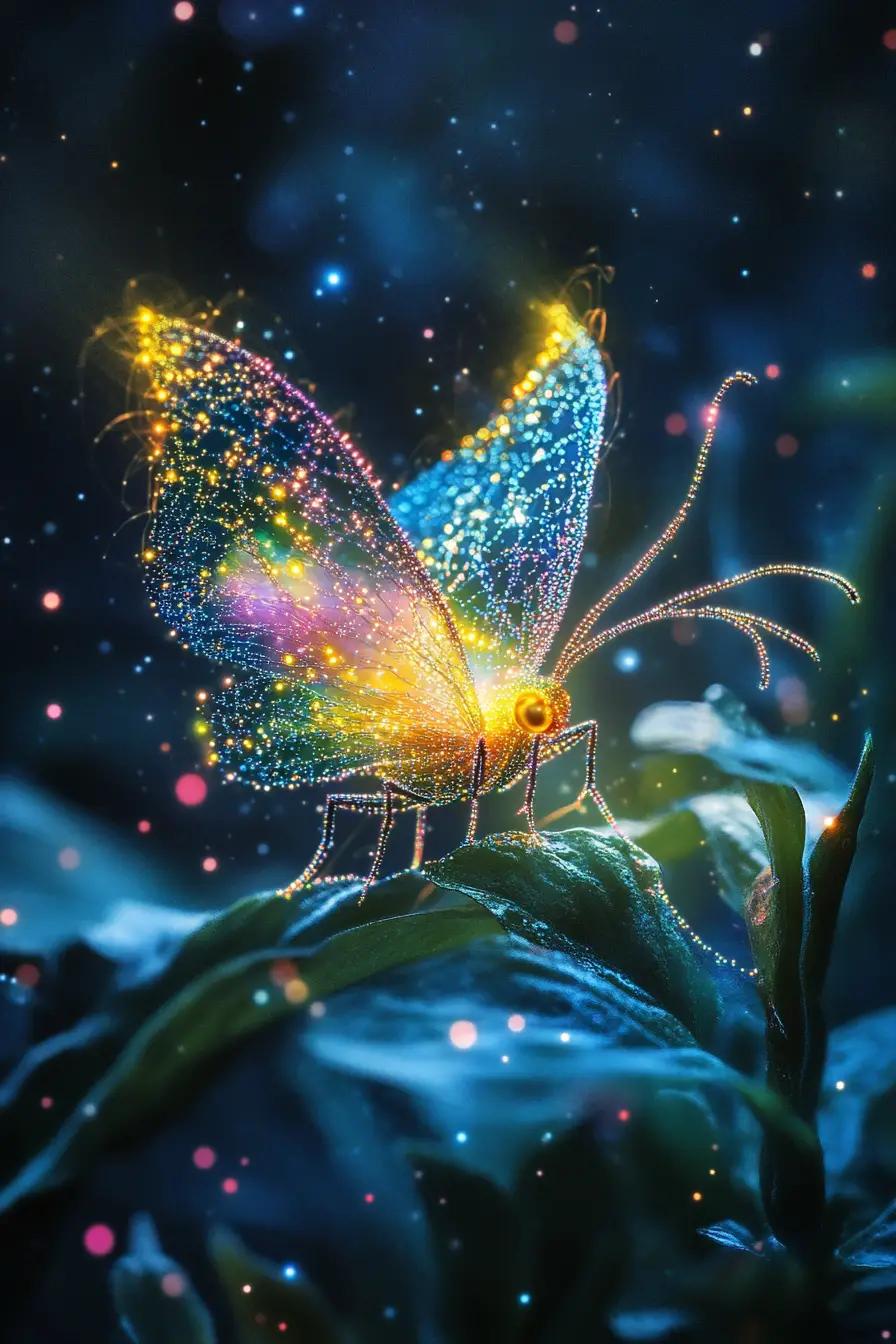 Sundew And Moth Linked As A Luminous Cosmic Constellation