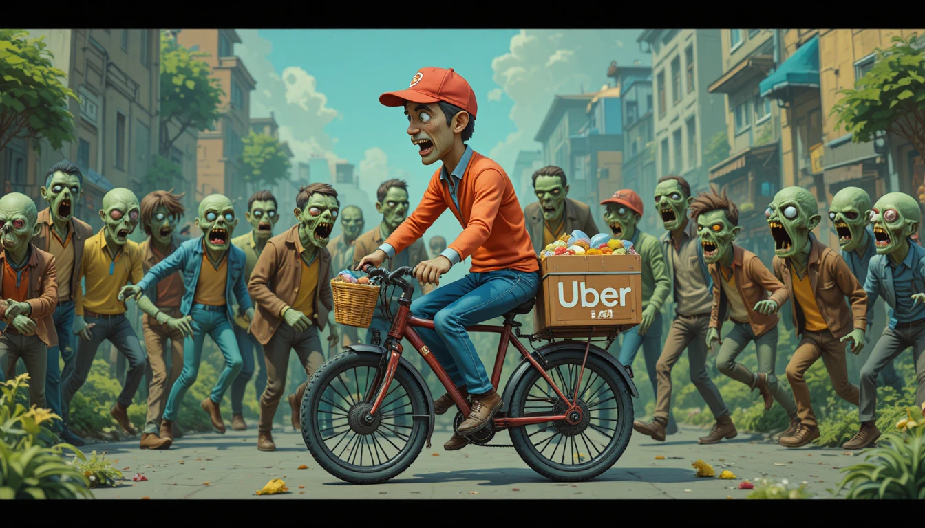 Clay delivery rider chased by hungry zombie crowd
