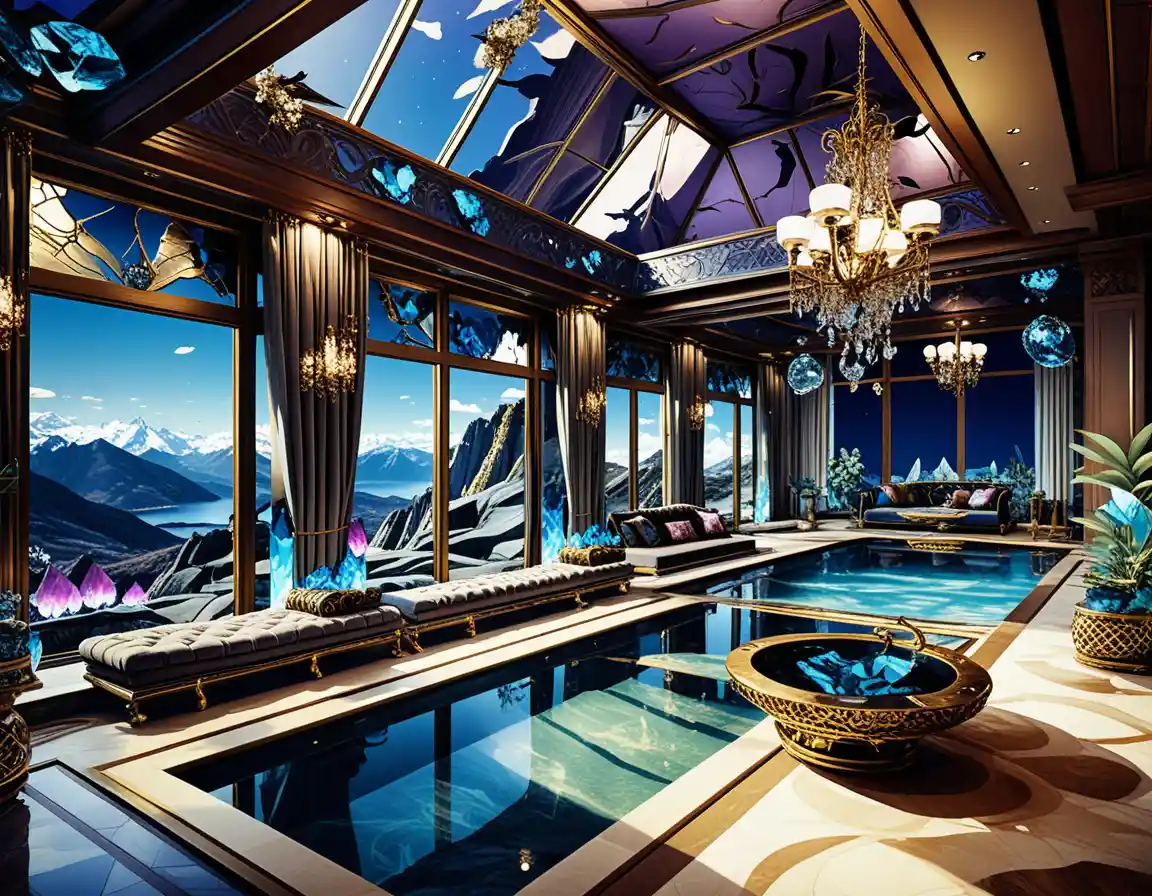 Luxury penthouse infinity pool above rocky mountain vista