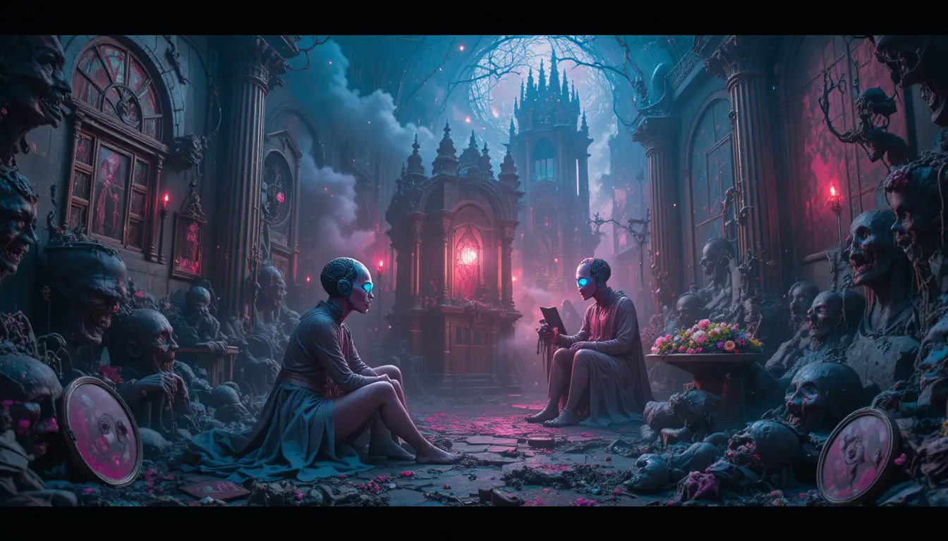 Eyeless surreal creature in vivid popsurreal fantasy scene