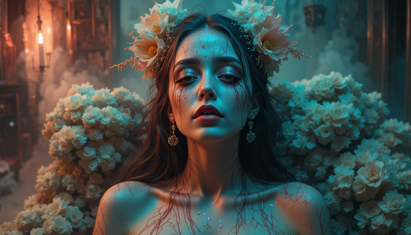 Surreal eyeless figure in a vibrant popsurreal fantasy