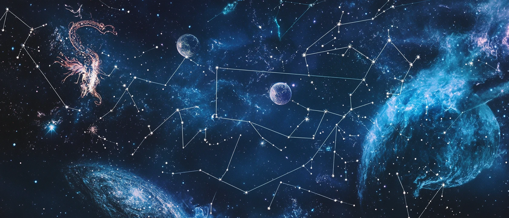 Segni zodiacali che si estendono nel cielo notturno stellato