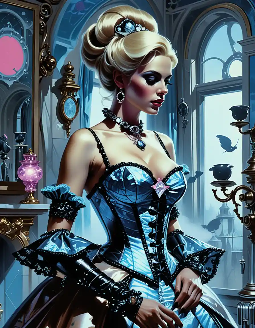 Sultry fantasy enchantress in a lavish rococo mansion