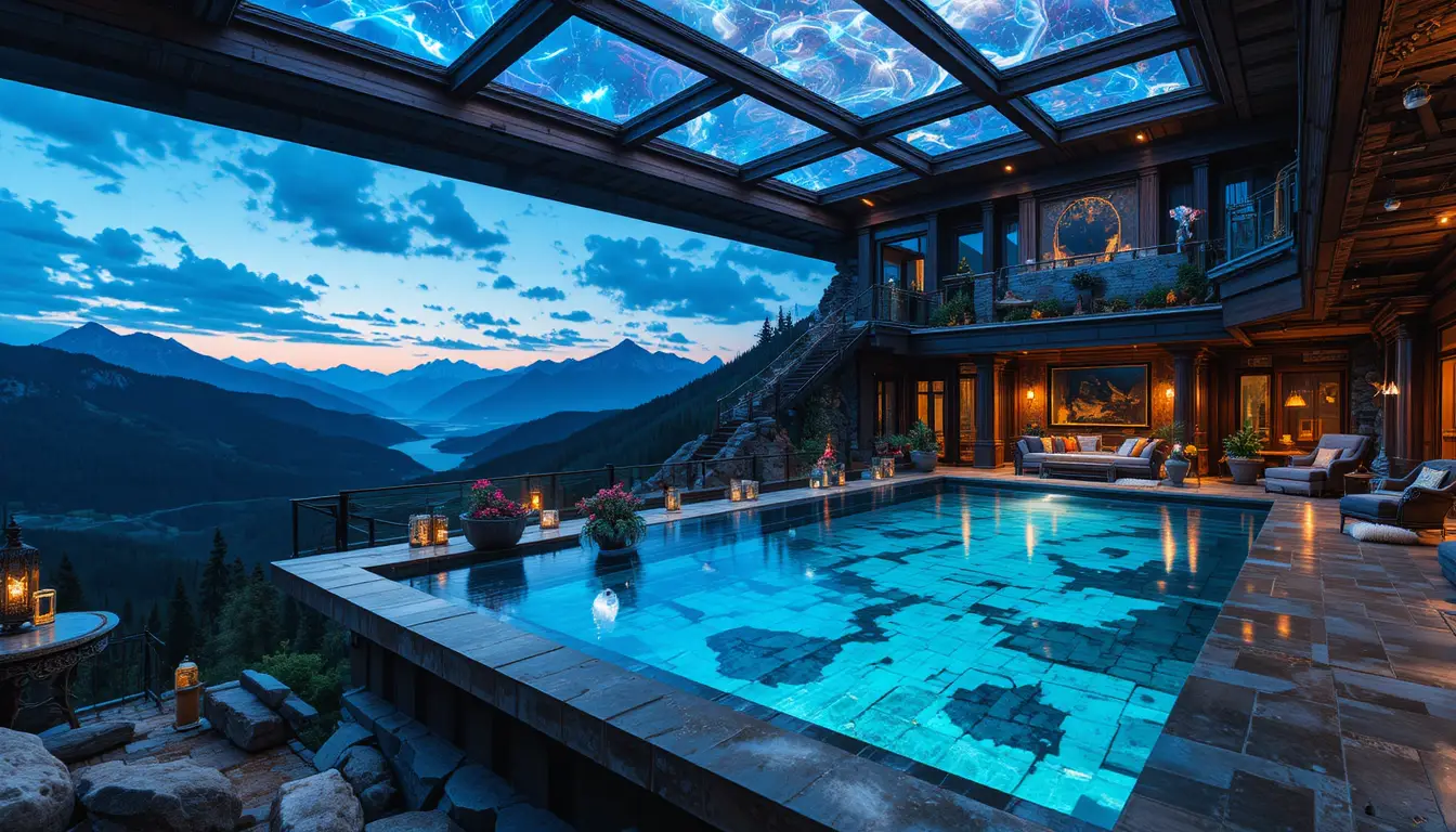 Luxury mountain estate with sky pool above rugged peaks
