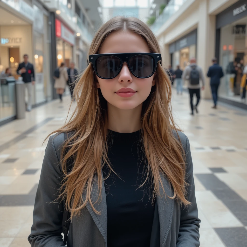Woman followed by man with smart glasses in London mall