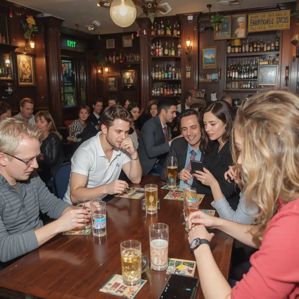 I residenti si ritrovano per il quiz settimanale in un bar affollato