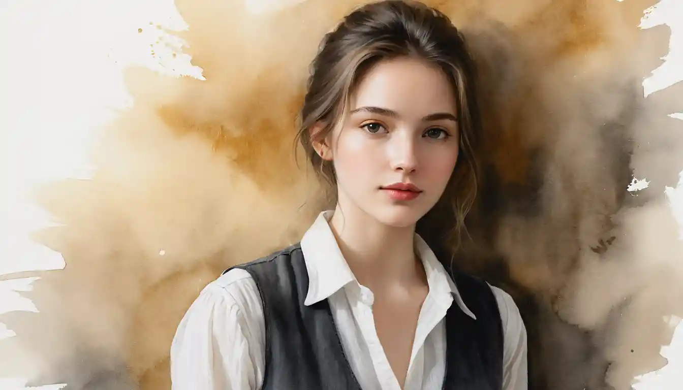 Watercolor portrait of a young woman before glass jars