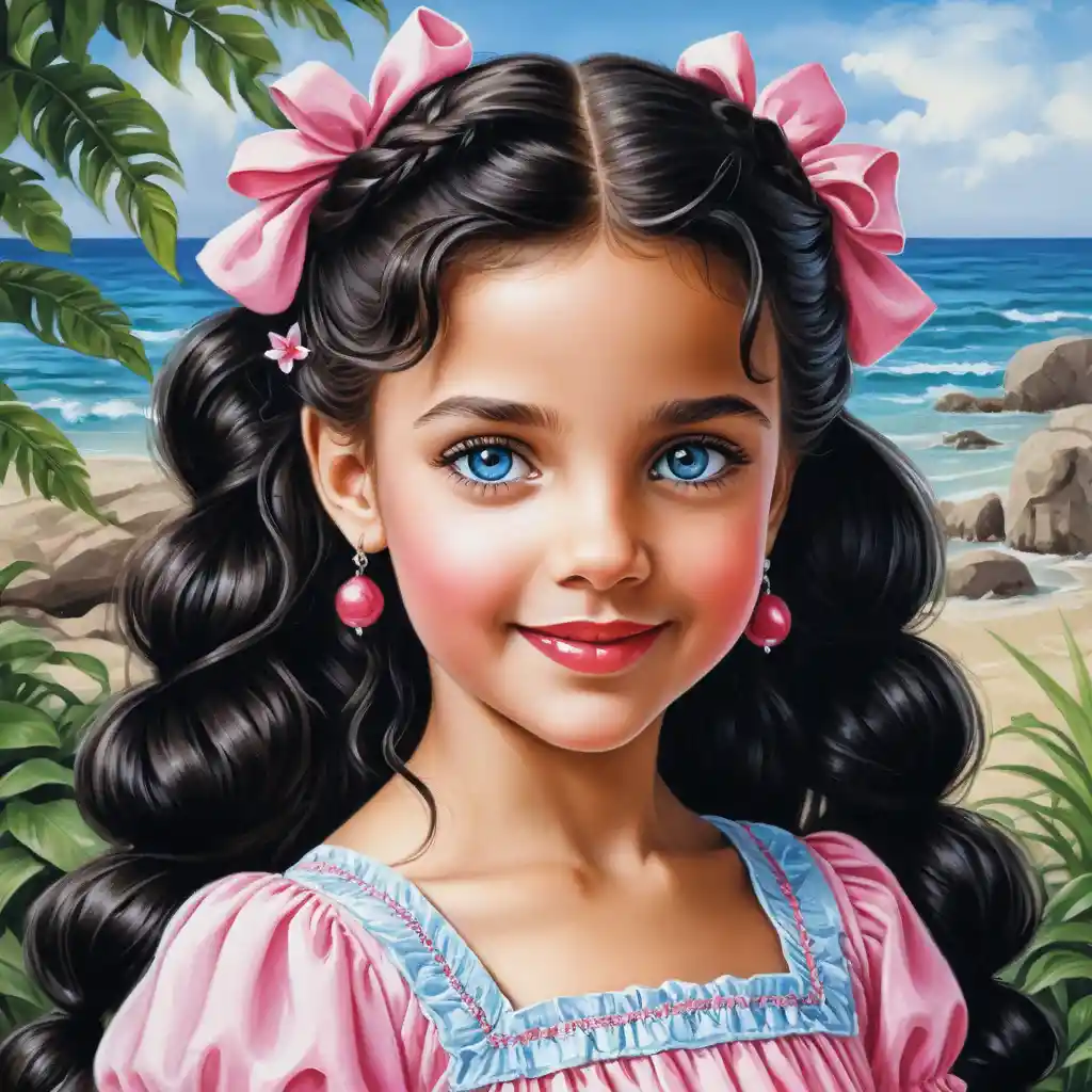 Smiling young girl with blue eyes and long braided hair