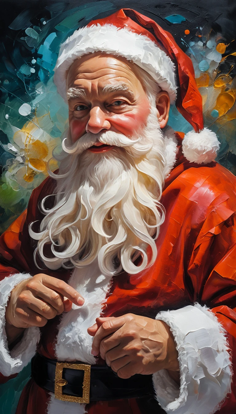 Expressive oil painting of Santa Claus in dynamic motion