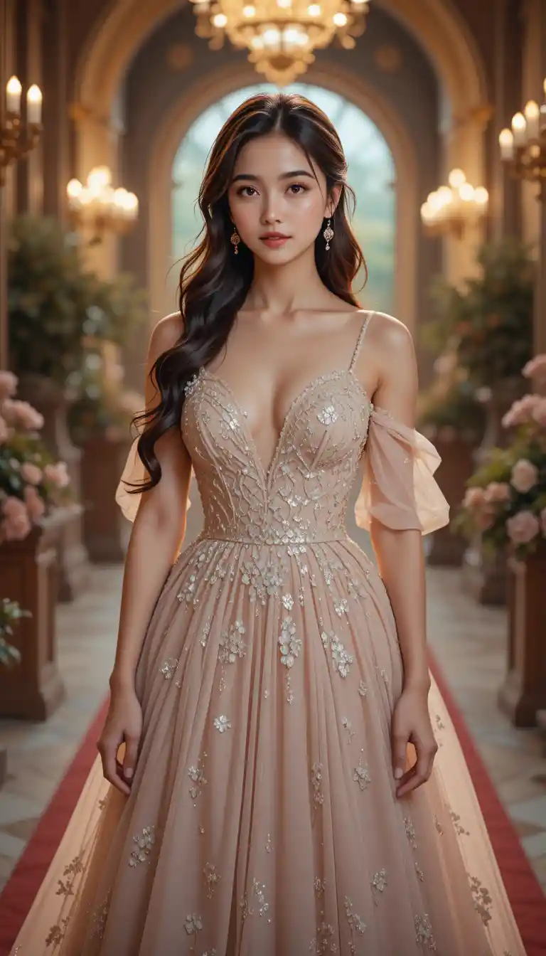 Young woman in formal gown facing the camera