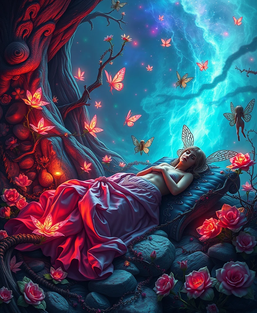 Surreal fairy realm of unbound radiance and quiet sorrow