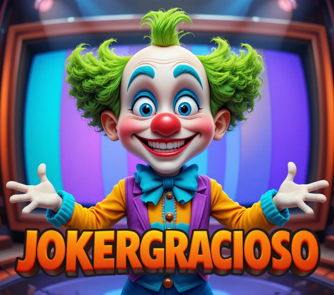 Cute cartoon clown with colorful tv test background