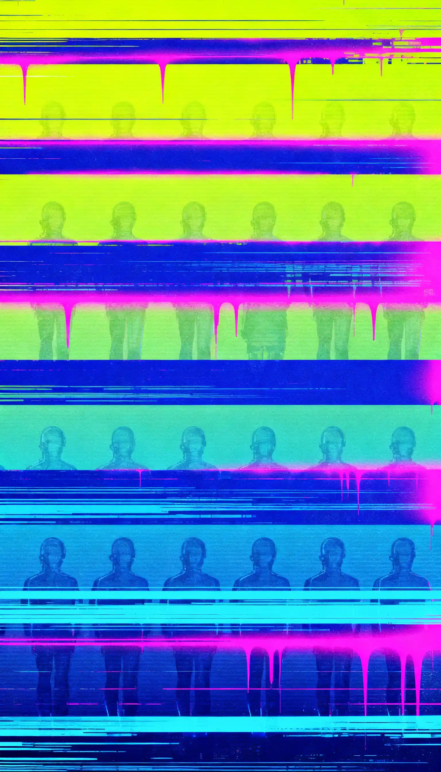 Neon glitch waves of lime green and cobalt blue abstraction