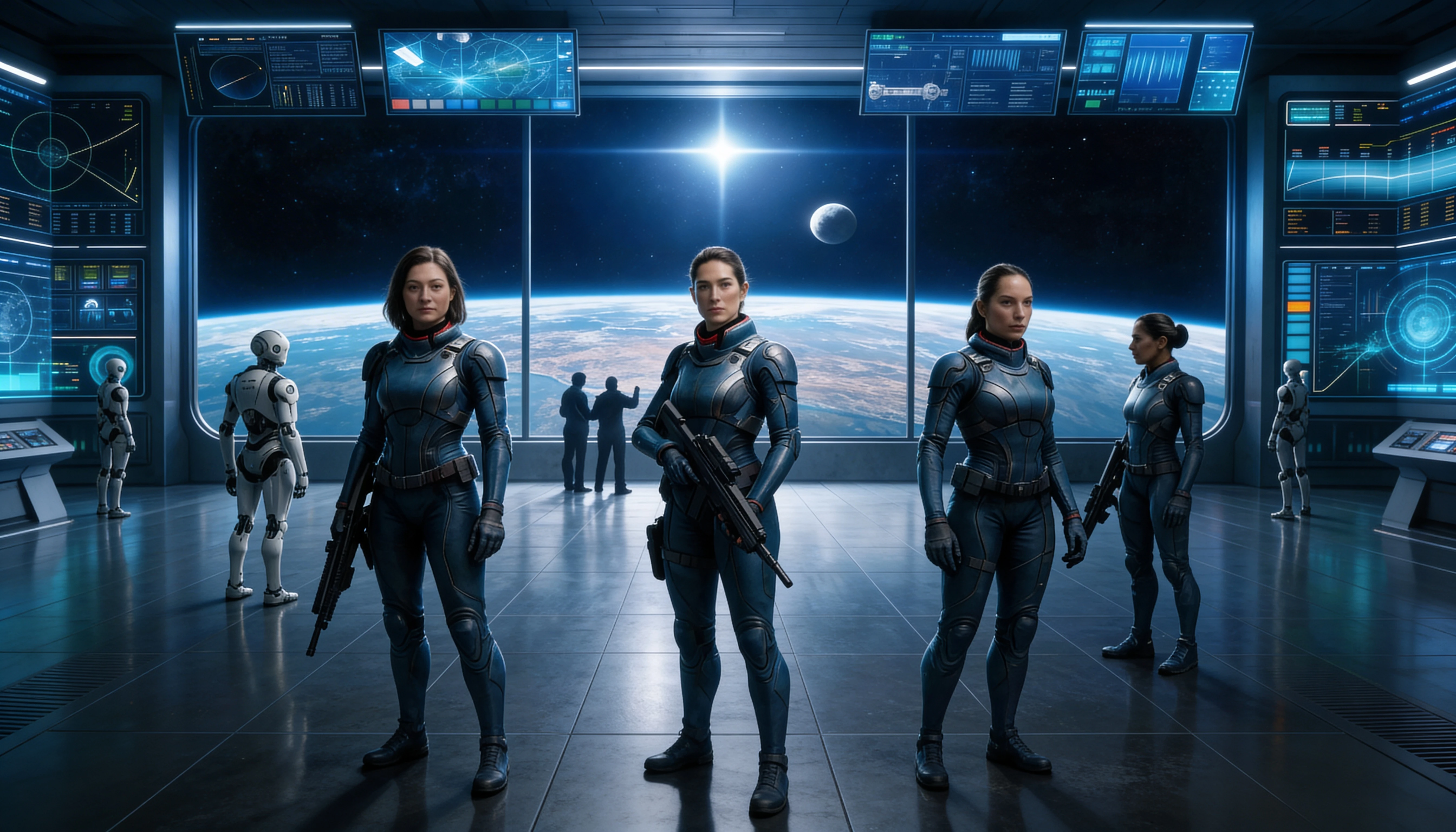 Futuristic military spaceship observation deck in cinematic detail