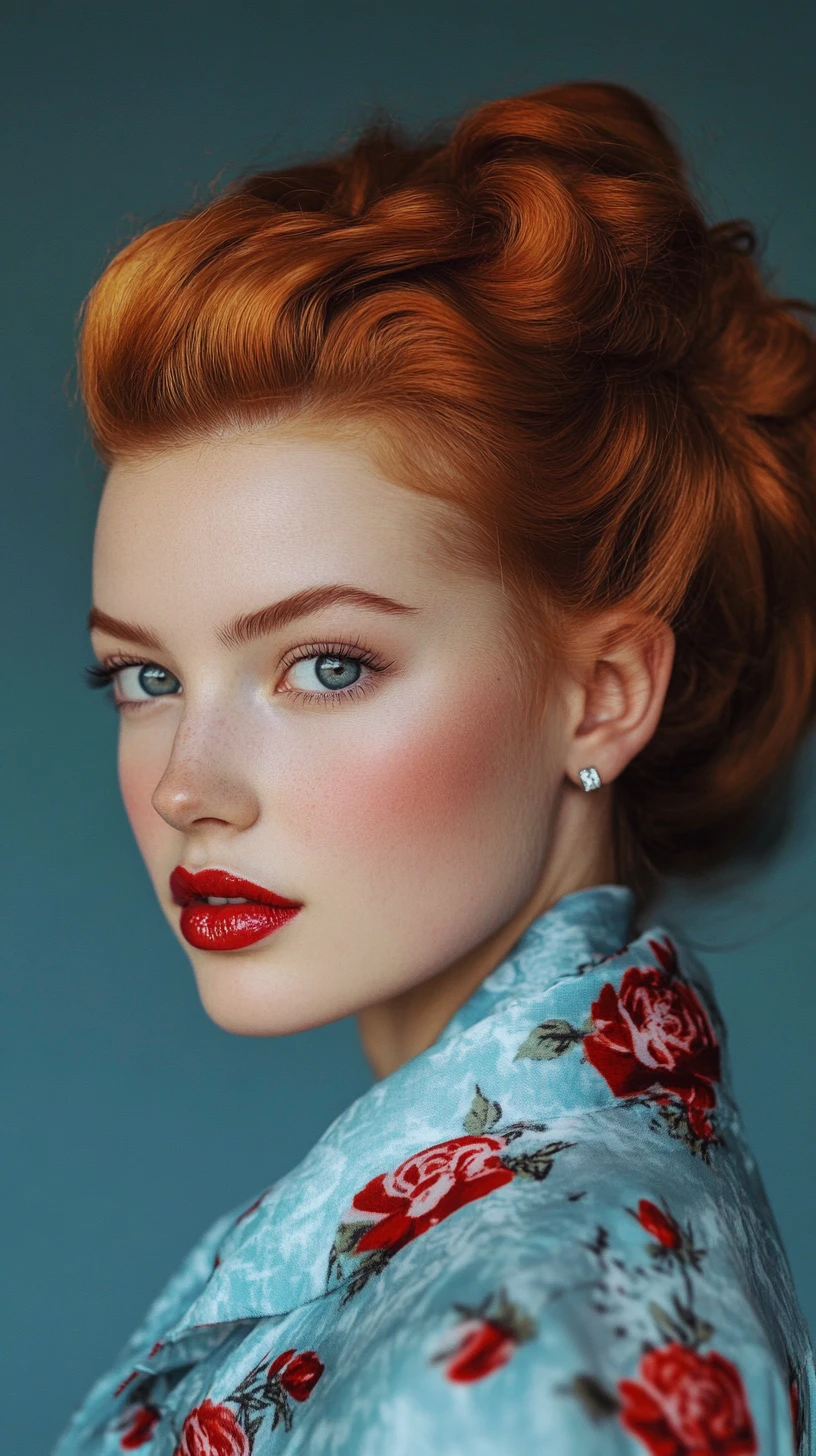 Glamorous red haired woman in vintage pin up style portrait