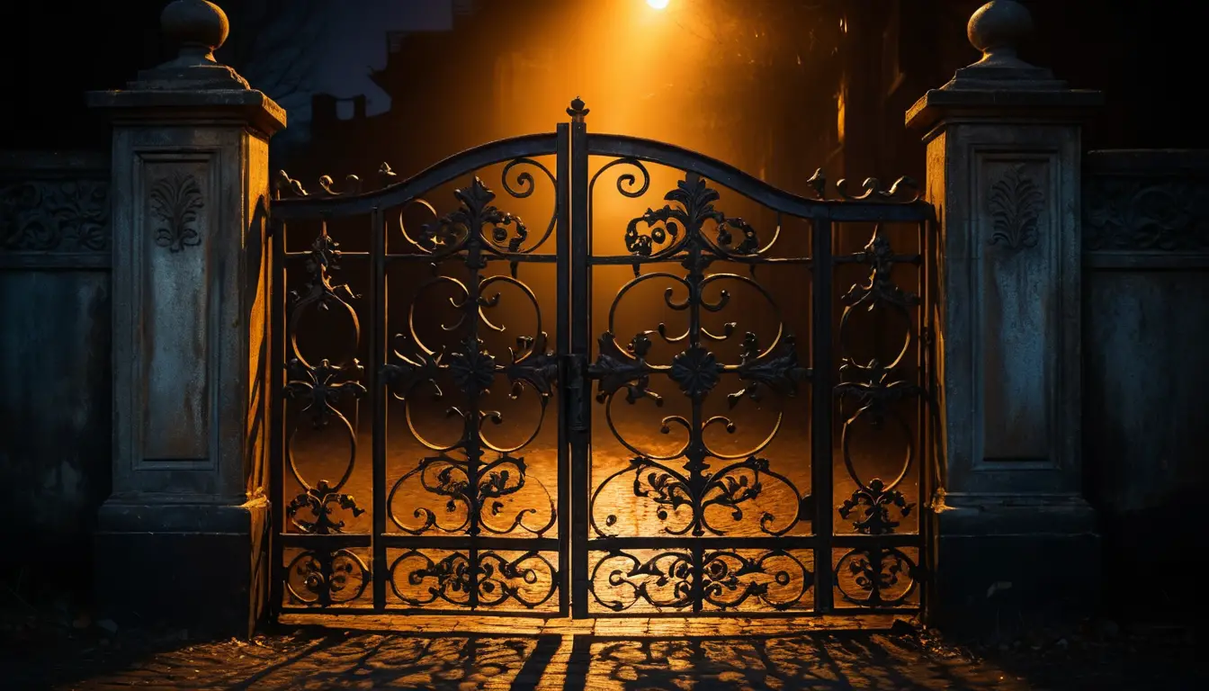 Rusted Iron Gate Close Up In Dramatic Torchlight