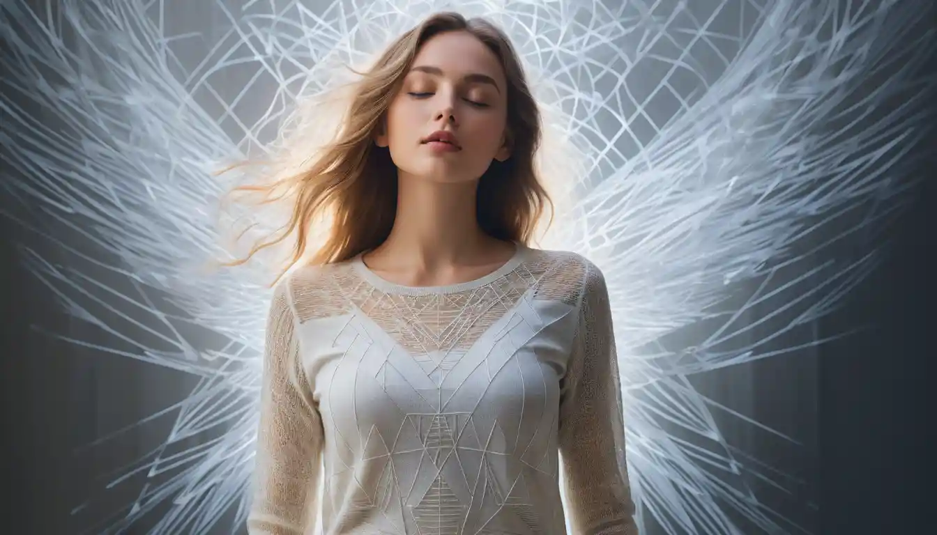 Serene young woman with eyes closed in glowing abstract light