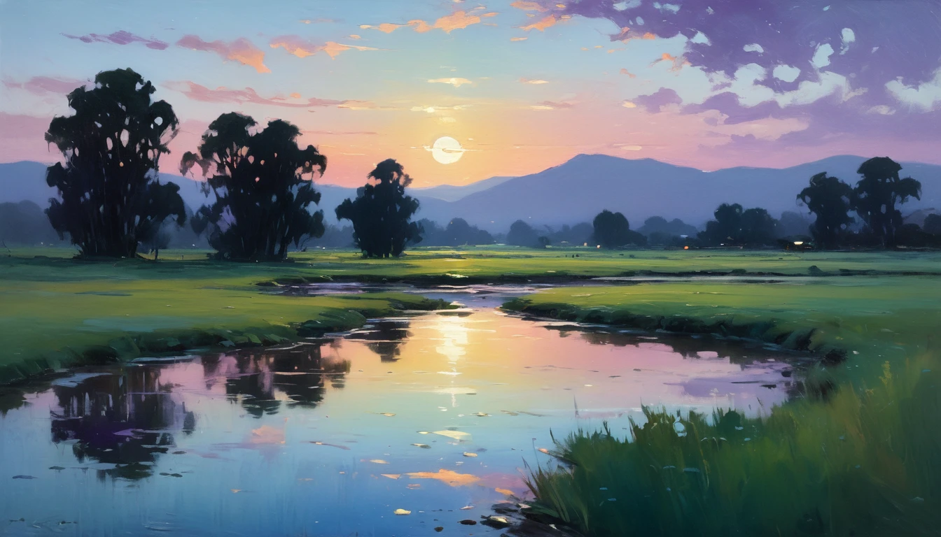 Twilight View Over A Moonlit Countryside Herding Ground