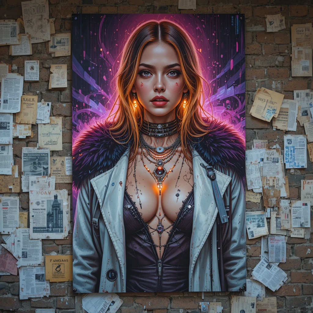 Cyberpunk woman mural in an abandoned polar laboratory