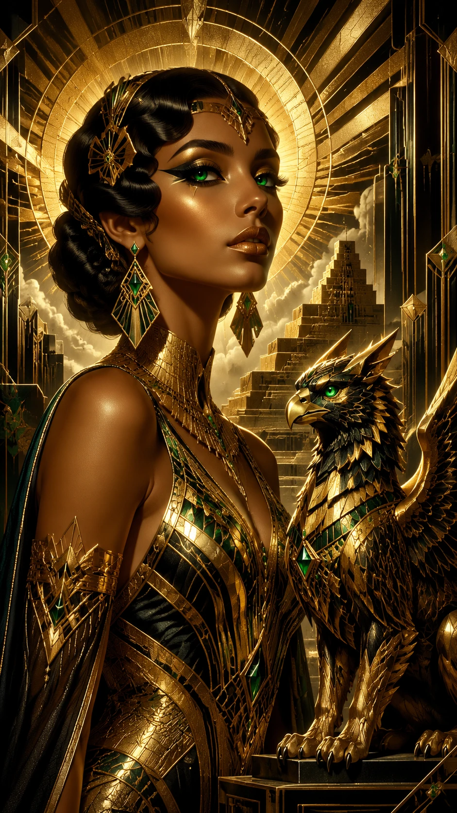 Art deco portrait of a glamorous bronze skinned woman