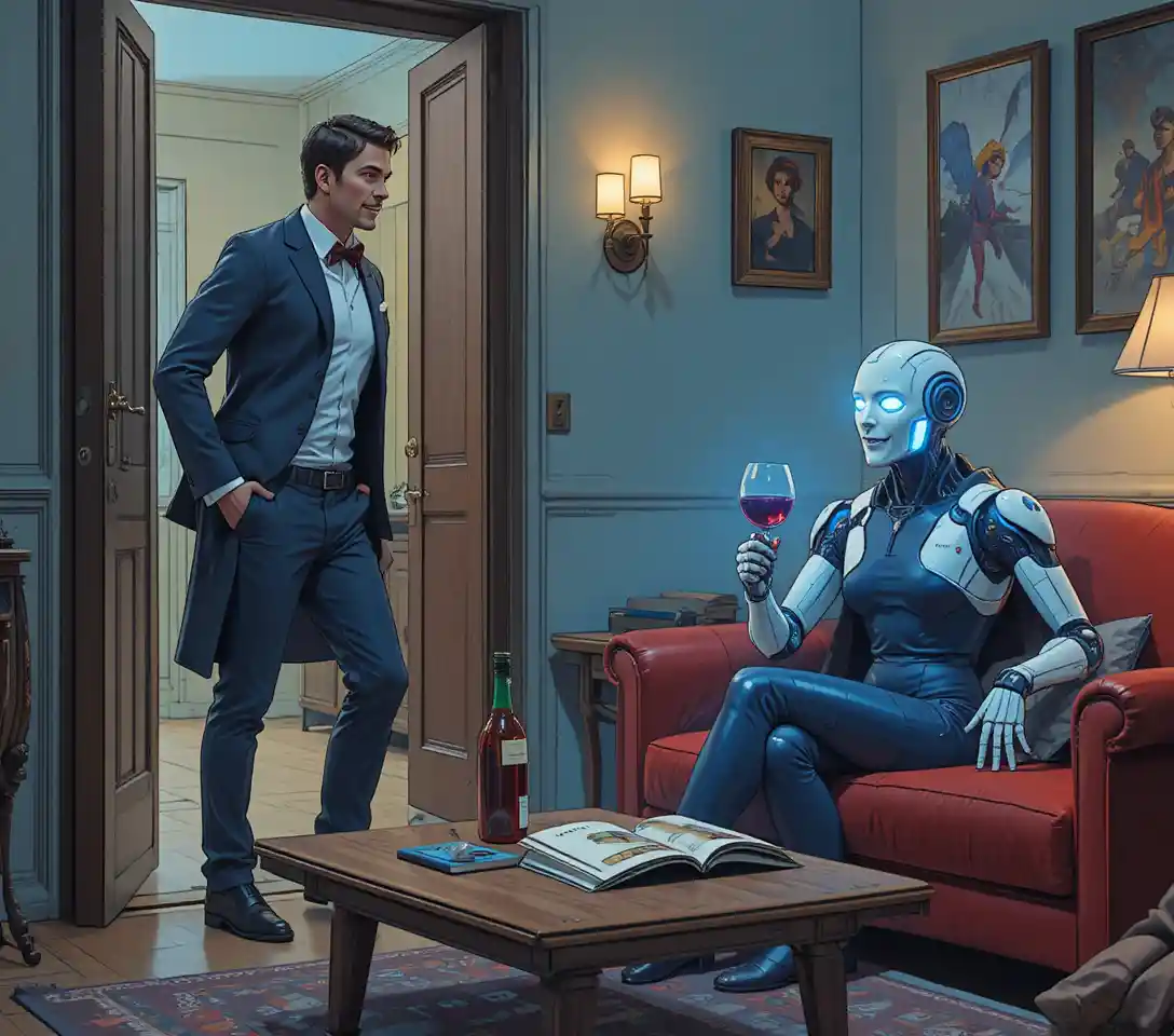 Man discovers his partner sharing wine with a humanoid robot