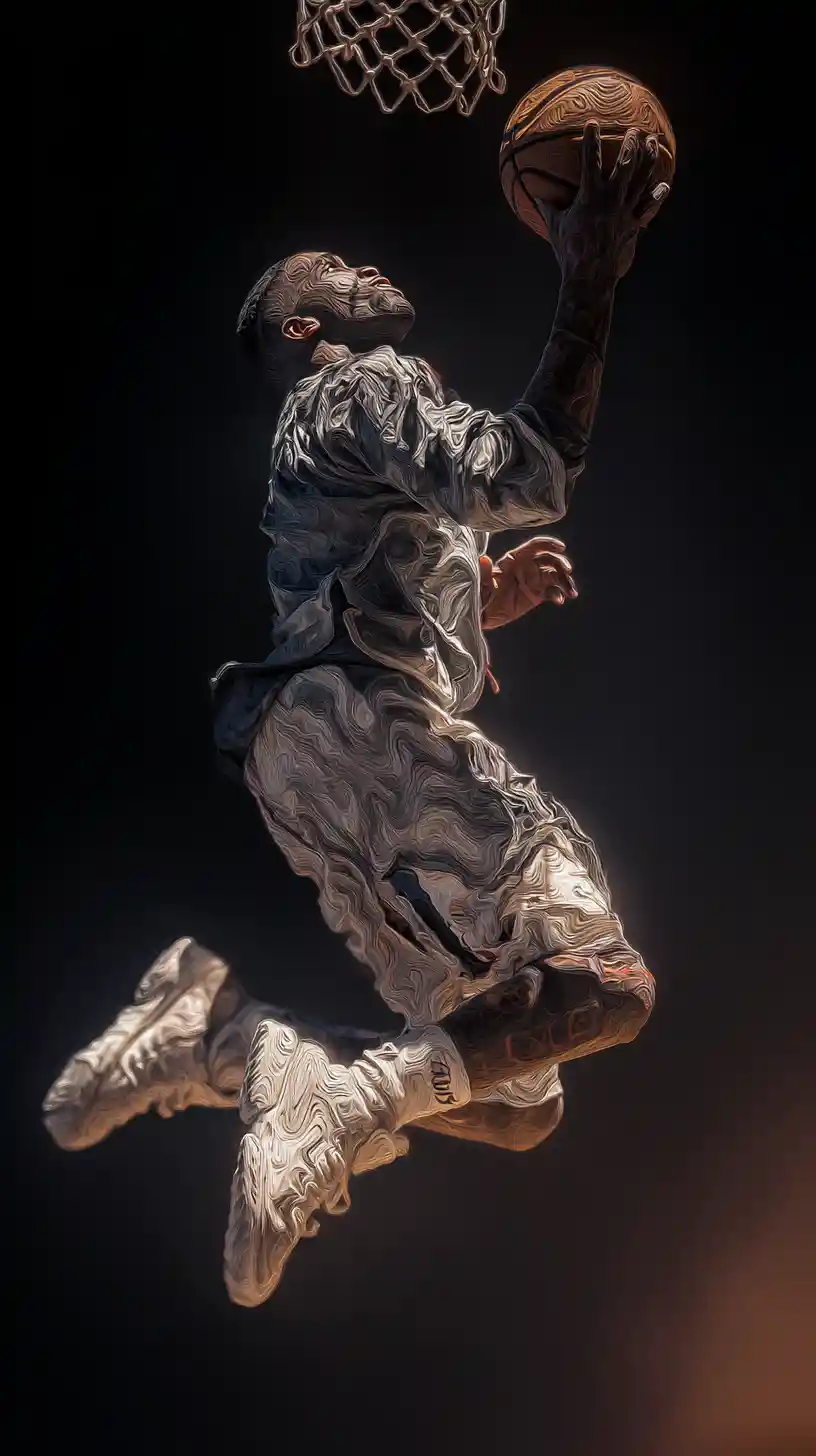Basketball player soaring for a powerful slam dunk