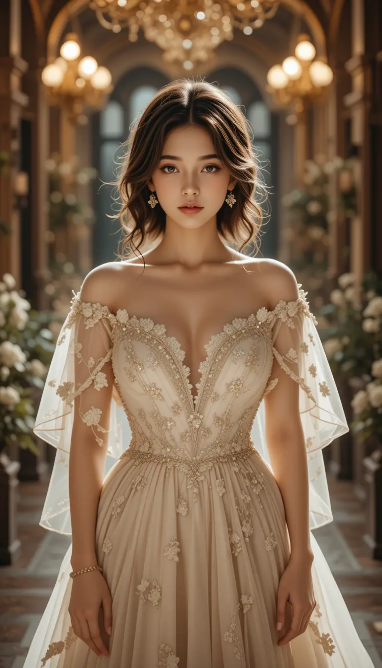 Young woman in formal gown facing the camera
