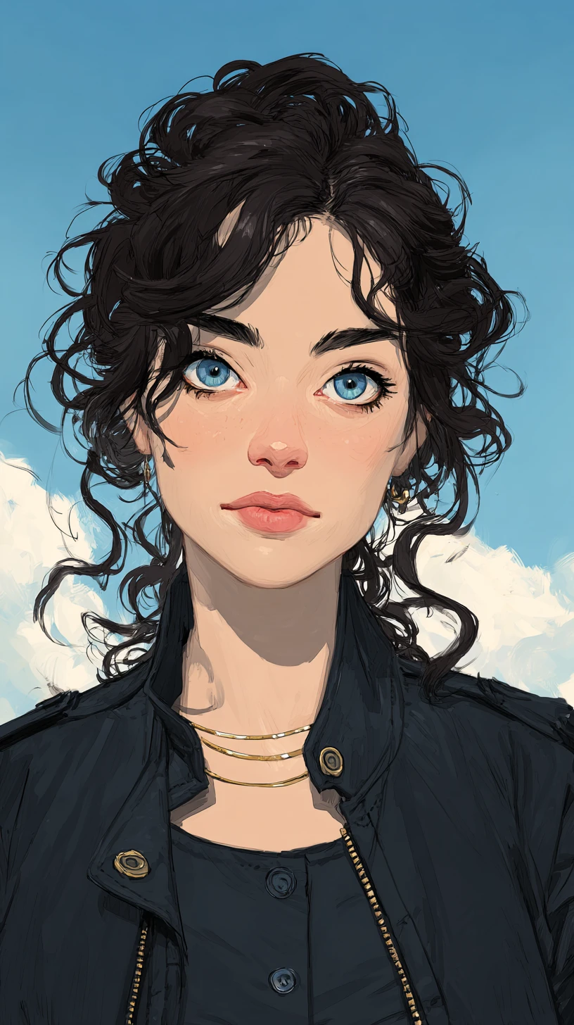 Young woman portrait against a bright blue sky