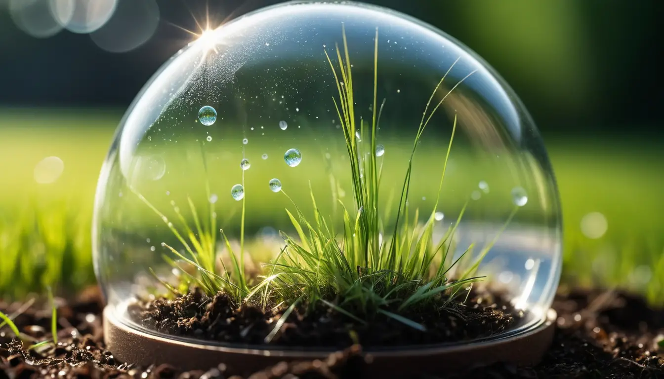 Macro view of a single grass blade under glass