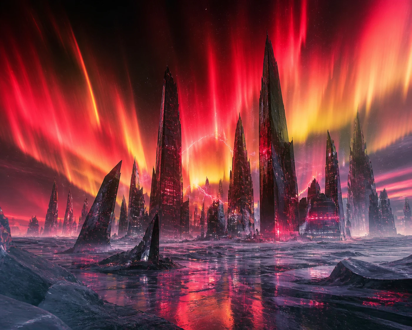 Ciudad Futurista de Obsidiana Enterrada en el Desierto de Hielo Antártico