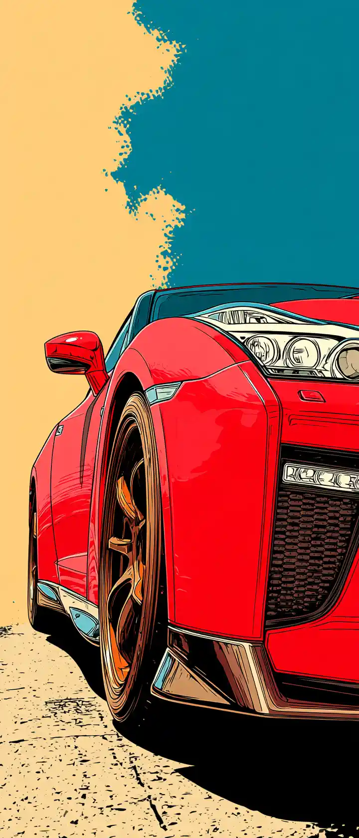 Red pop art sports car in retro comic style