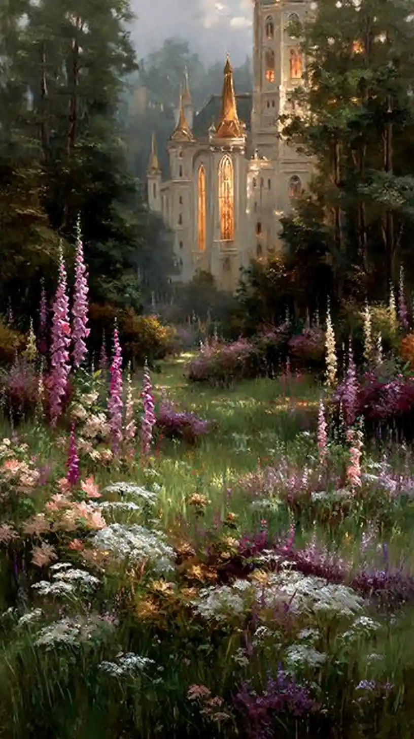 Enchanted Flower Garden In Golden Evening Light