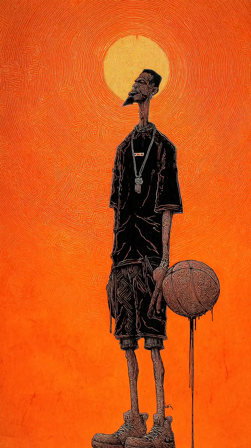 Basketball player dunking under intense godlike sun