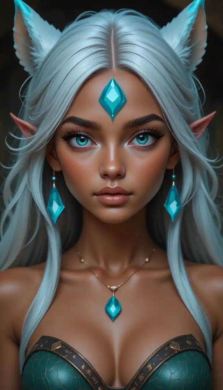 Brown skinned ecaflip girl with golden eyes and cat tail