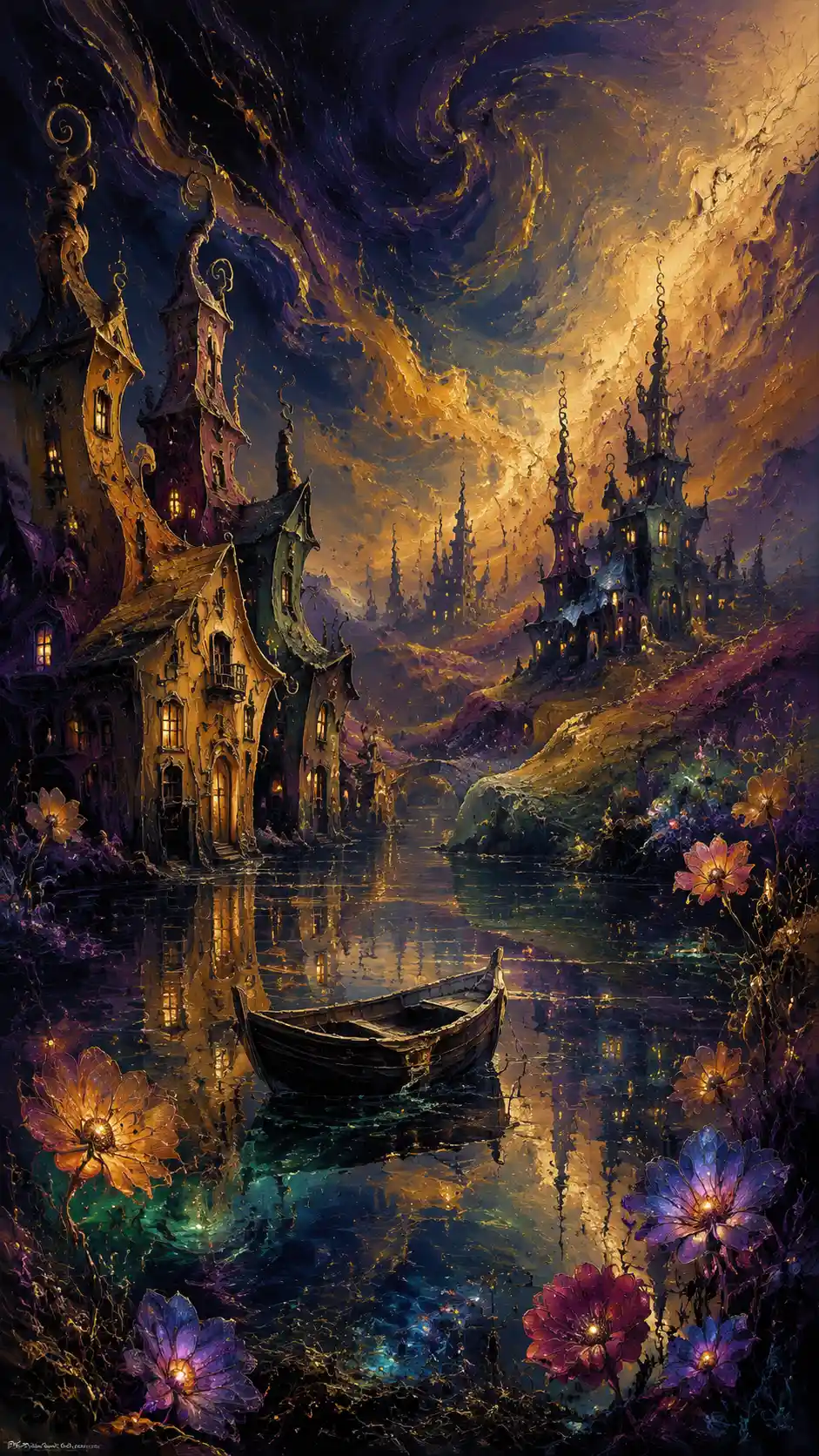 Surreal velvet hills beneath a bruised indigo and gold sky