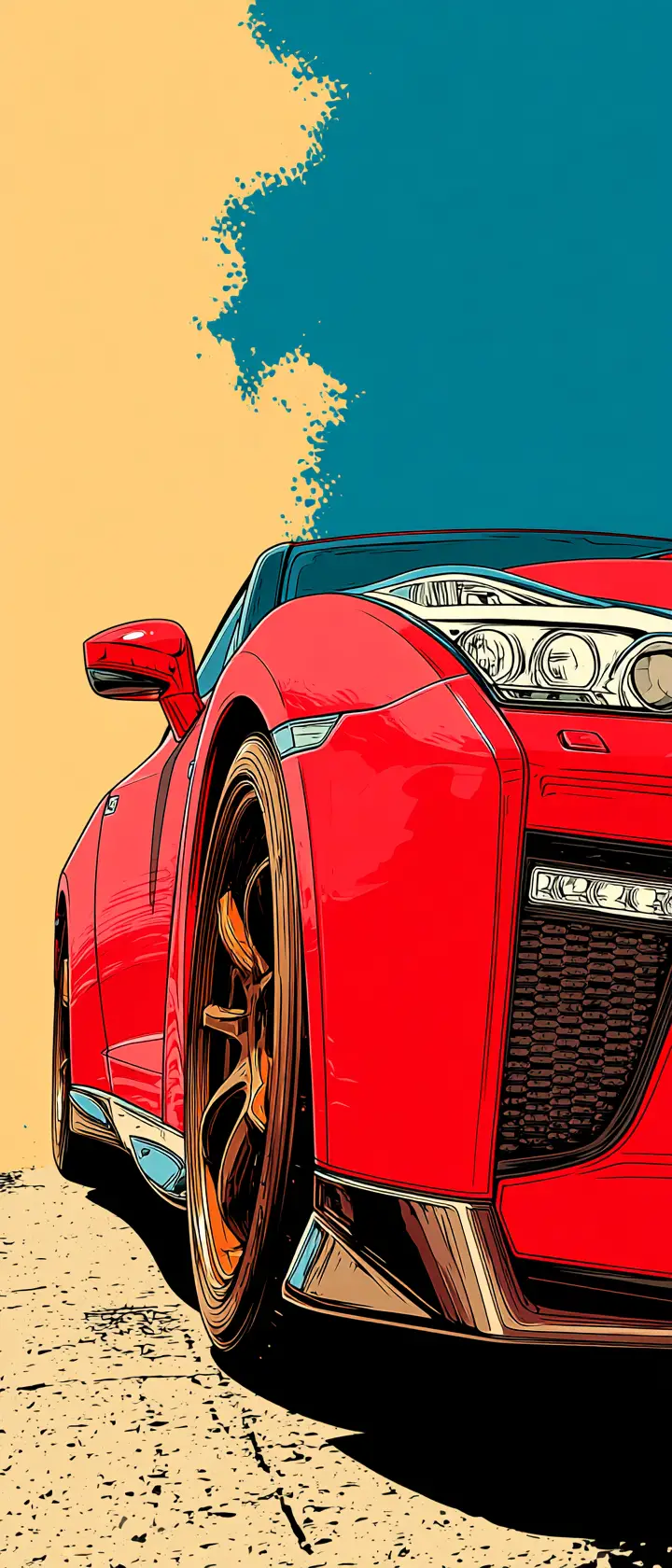 Red pop art sports car in retro comic style