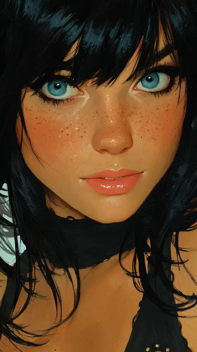Digital portrait of a blue eyed woman with freckles