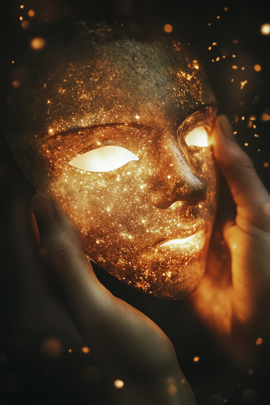 Figura en silueta reflejada en espejos por una luz oculta