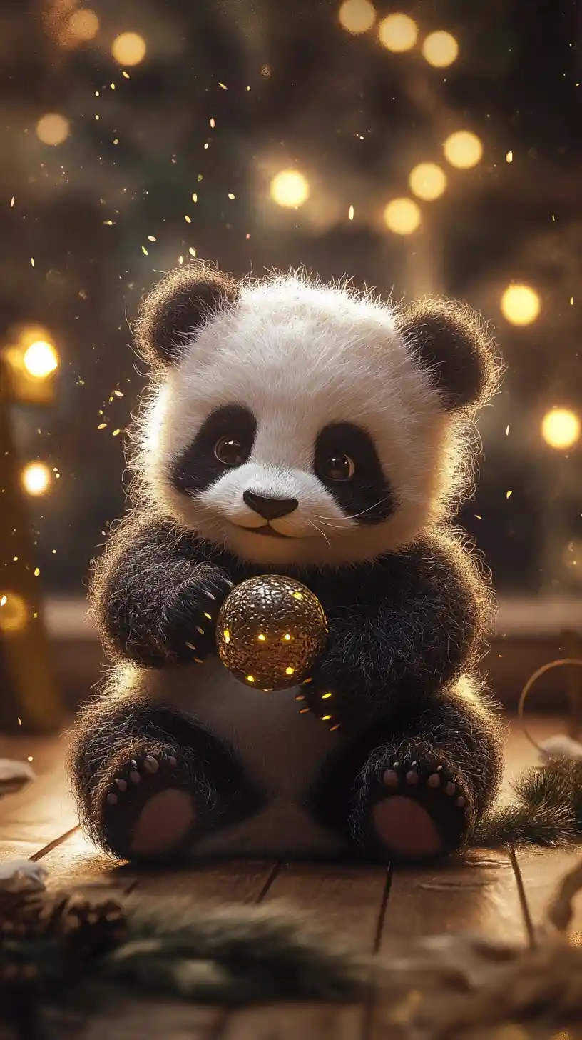 Dolce cucciolo di panda soffice che gioca con una palla rimbalzante