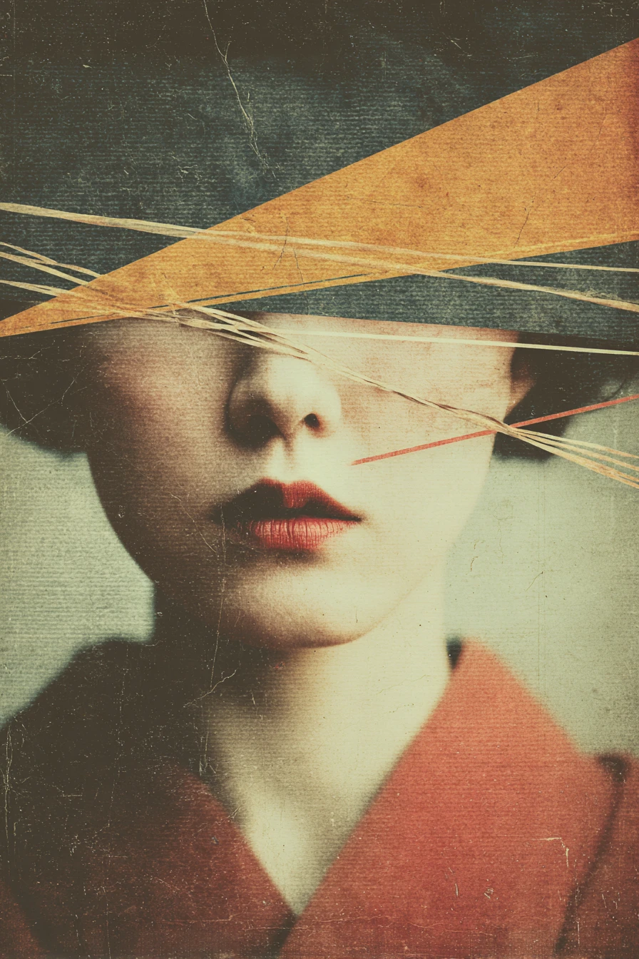 Surreal dreamlike collage of absence on a quiet canvas