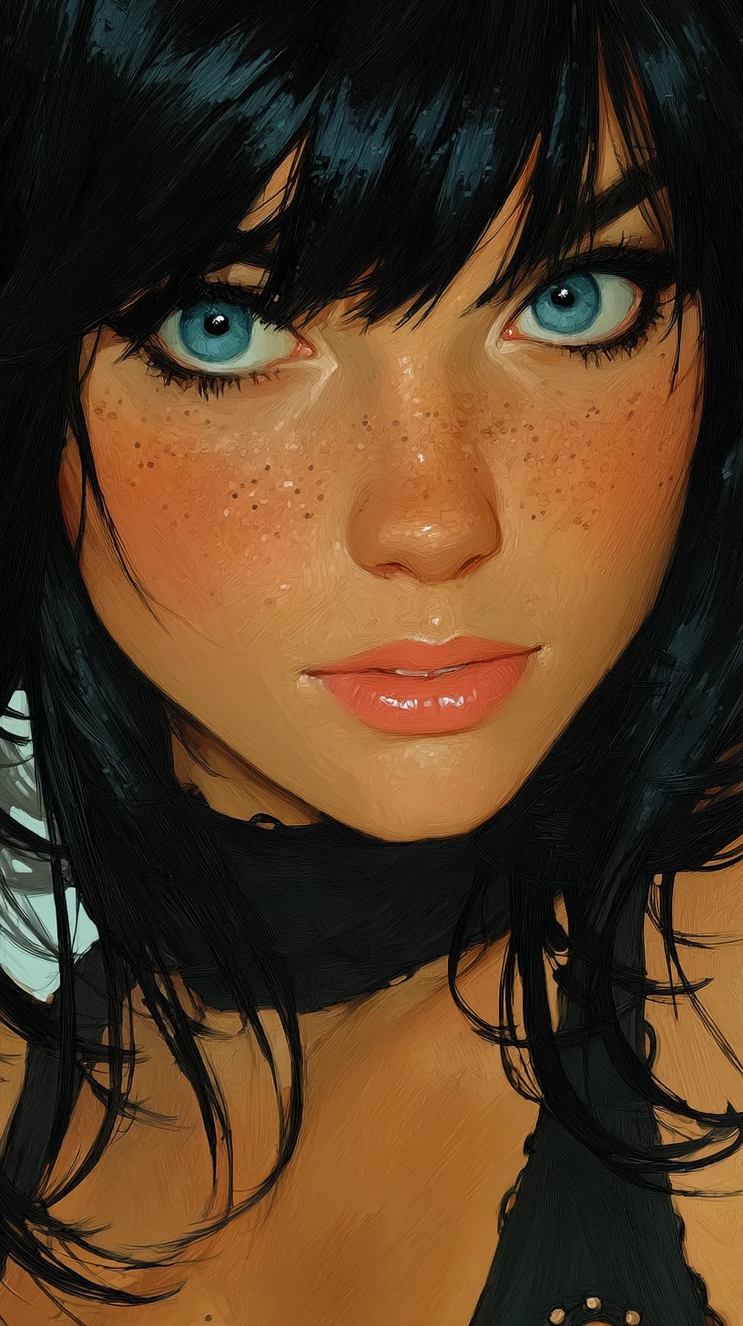 Digital portrait of a blue eyed woman with freckles