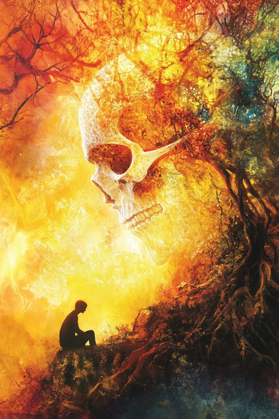 Mystical spiritual painting of spirits in the afterlife