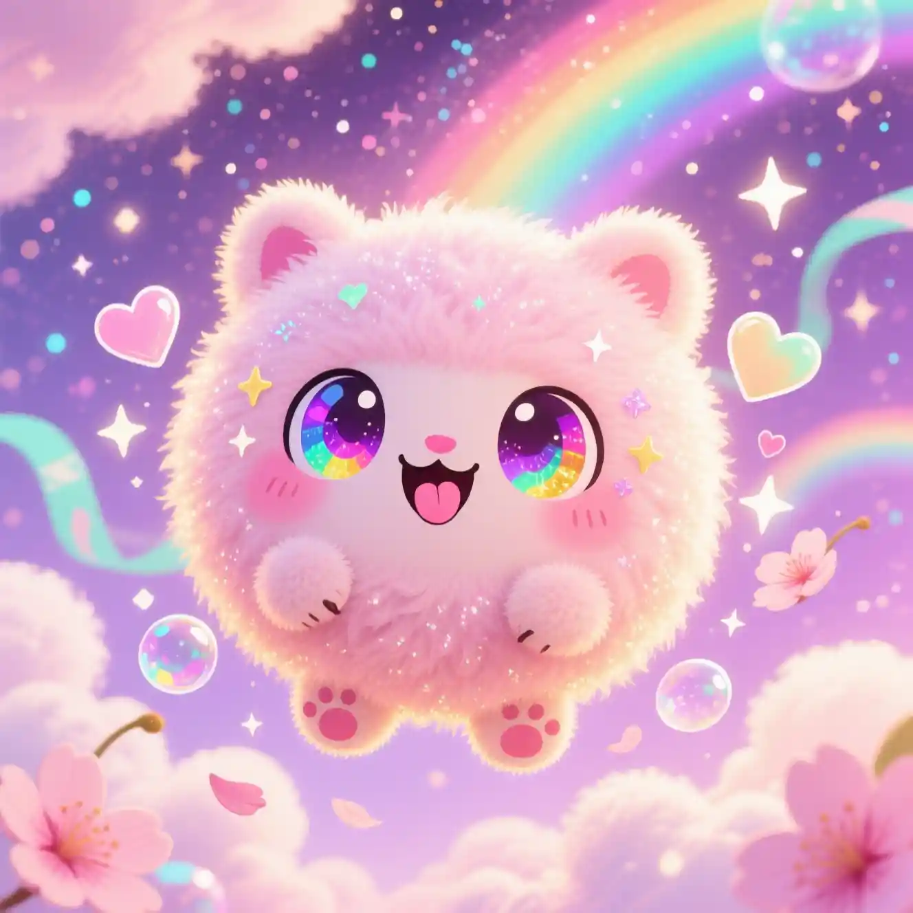 Adorable Chibi Creature In Pastel Fantasy Galaxy Sky