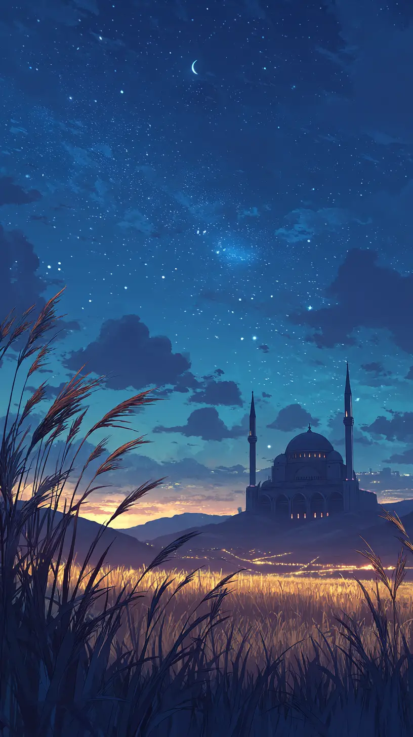 月夜星空下的電影感動漫清真寺