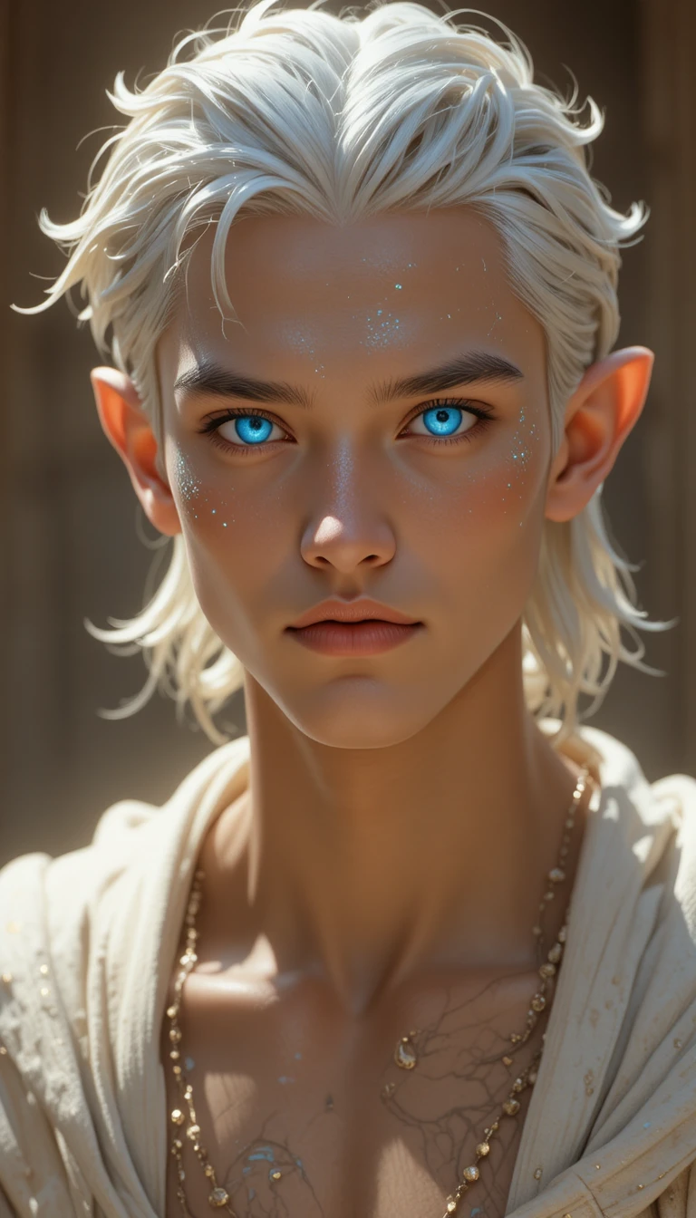 Blue eyed fantasy man with light chestnut short hair