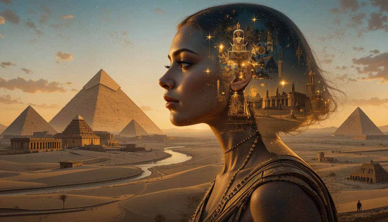 Ancient Egyptian priestess portrait in mystical impasto painting