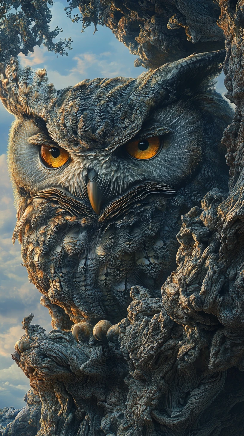 Surreal owl illusion in a strange transformative scene